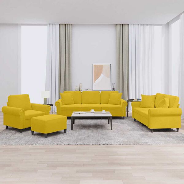 vidaXL 4d&iacute;ln&aacute; sedac&iacute; souprava s pol&scaron;t&aacute;ři žlut&aacute; samet