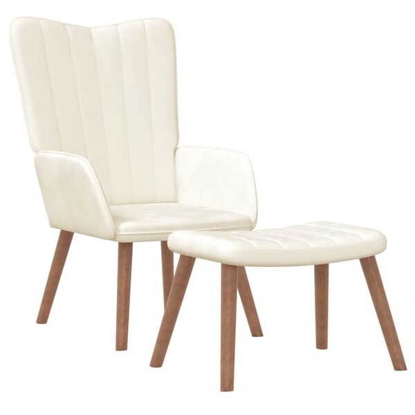 vidaXL Relaxačn&iacute; křeslo se stoličkou kr&eacute;mově b&iacute;l&eacute; samet