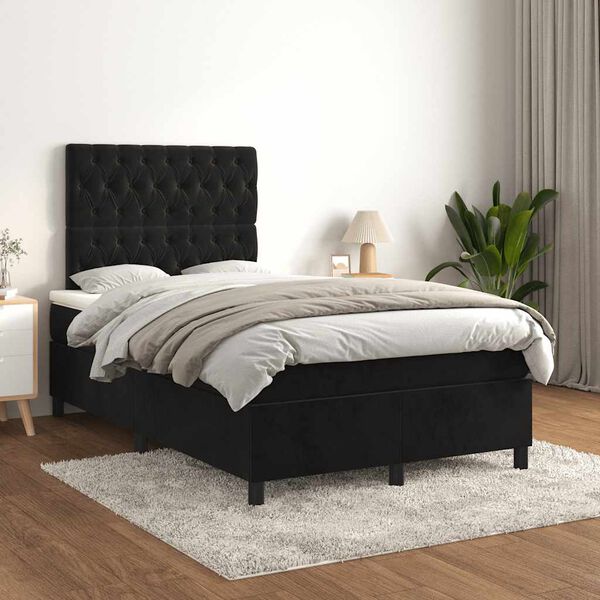 vidaXL Box spring postel s matrac&iacute; čern&aacute; 120 x 190 cm samet