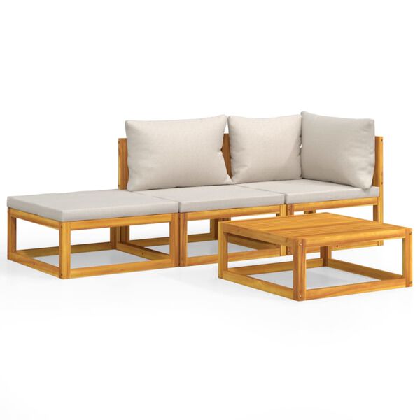 vidaXL 4dílná zahradní sedací souprava světle šedé podušky masiv