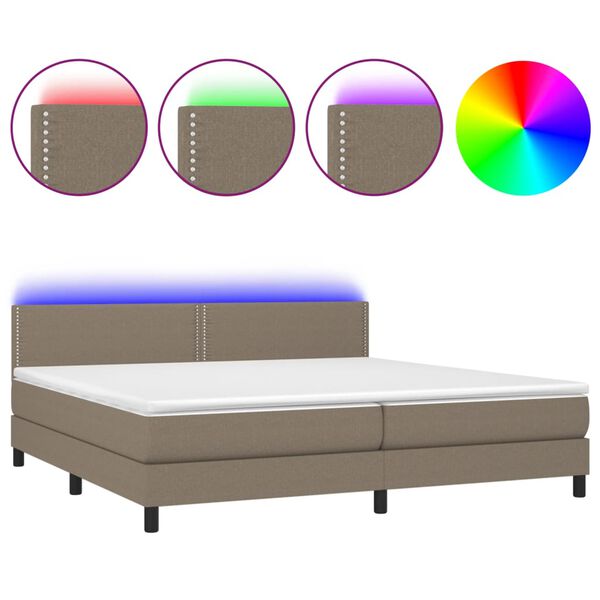 vidaXL Box spring postel s matrac&iacute; a LED taupe 200x200 cm textil