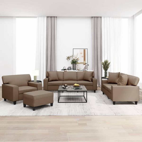 vidaXL 4d&iacute;ln&aacute; sedac&iacute; souprava pol&scaron;t&aacute;ře a podu&scaron;ky cappuccino uměl&aacute; kůže