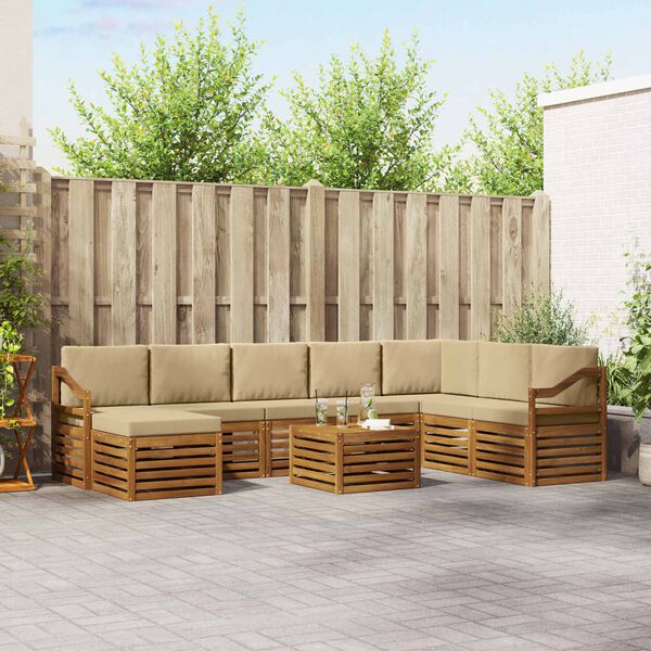 vidaXL Rohov&aacute; sofa sada 9 pcs Přirozen&aacute; a B&eacute;žov&aacute; Masivn&iacute; ak&aacute;tov&eacute; dřevo