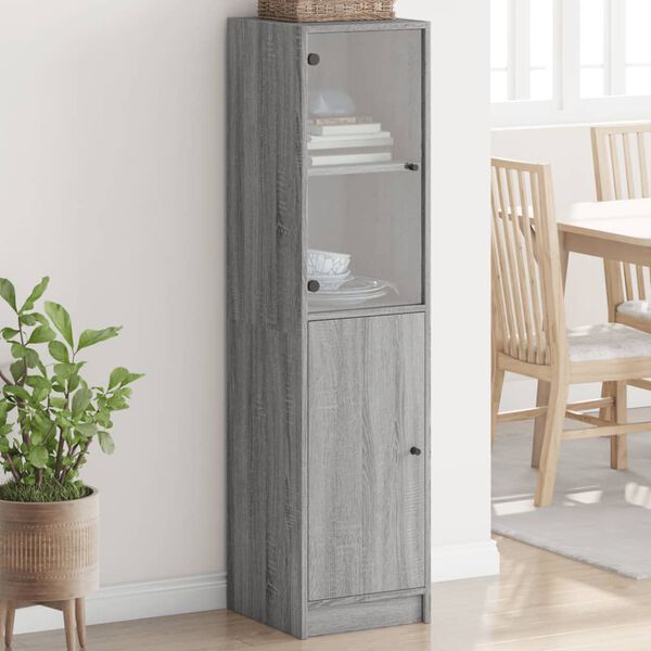 vidaXL Highboard se skleněn&yacute;mi dv&iacute;řky &scaron;ed&yacute; sonoma 35 x 37 x 142 cm