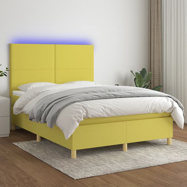 vidaXL Box spring postel s matrac&iacute; a LED zelen&aacute; 140x200 cm textil
