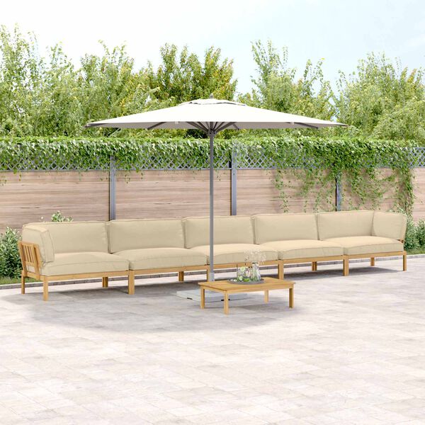 vidaXL Set pohovek s pol&scaron;t&aacute;řem 6 pcs B&eacute;žov&aacute; Masivn&iacute; ak&aacute;tov&eacute; dřevo