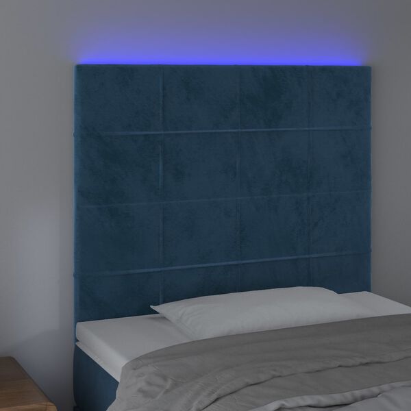 vidaXL Čelo postele s LED tmavě modr&eacute; 100x5x118/128 cm samet