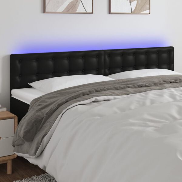 vidaXL Čelo postele s LED černé 200x5x78/88 cm umělá kůže
