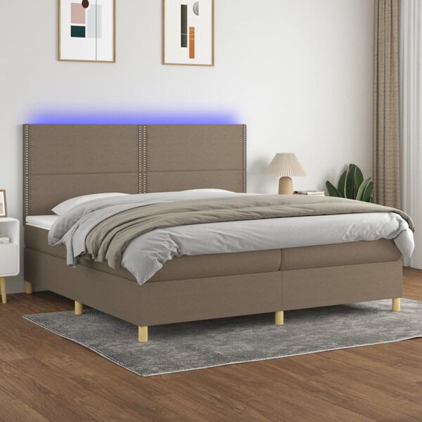 vidaXL Box spring postel s matrac&iacute; a LED taupe 200x200 cm textil