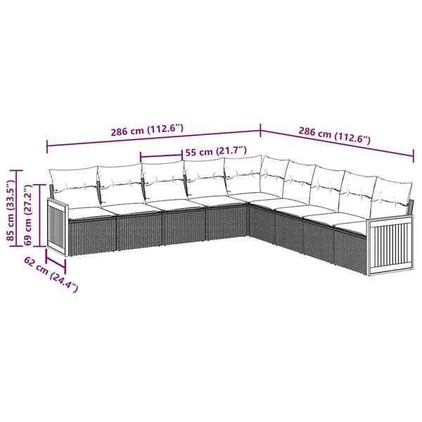 vidaXL 9d&iacute;ln&aacute; zahradn&iacute; sedac&iacute; souprava s podu&scaron;kami čern&aacute; polyratan