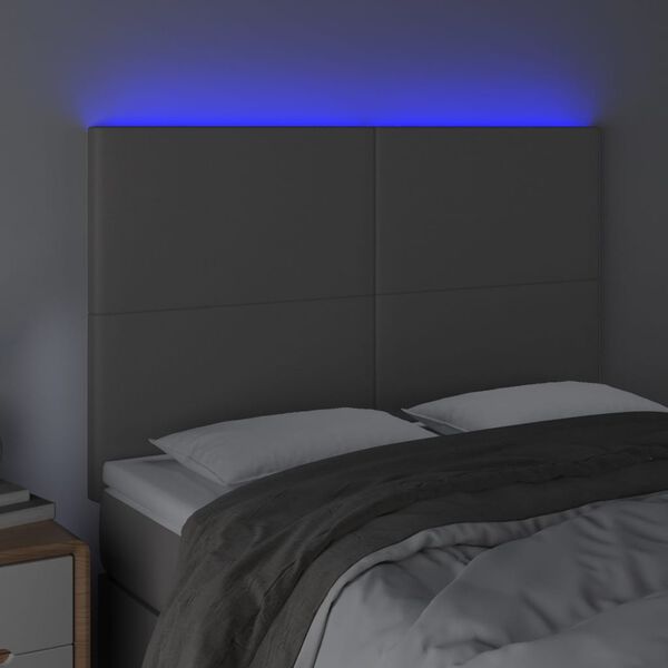 vidaXL Čelo postele s LED &scaron;ed&eacute; 144x5x118/128 cm uměl&aacute; kůže