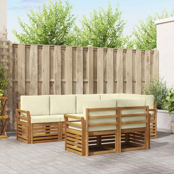 vidaXL Rohov&aacute; sofa sada s pol&scaron;t&aacute;řem 7 pcs Přirozen&aacute; a Kr&eacute;mov&aacute;