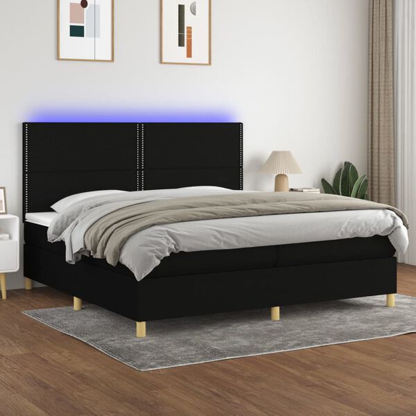 vidaXL Box spring postel s matrac&iacute; a LED čern&aacute; 200x200 cm textil