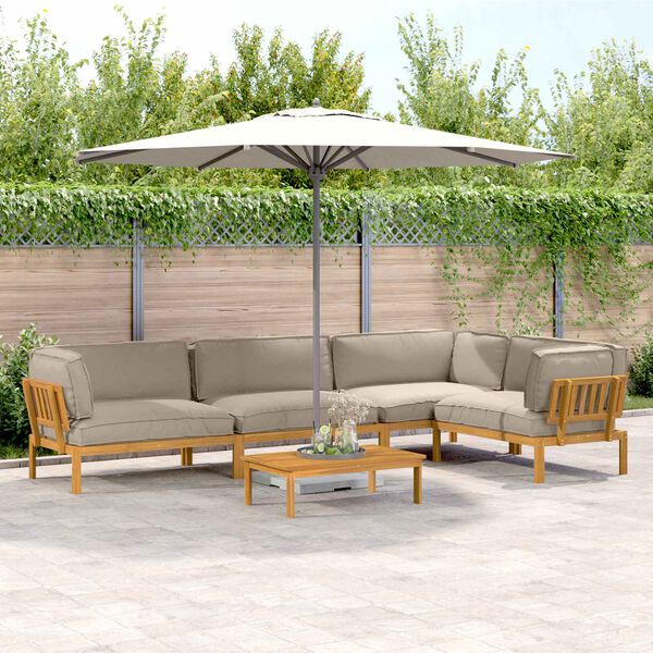 vidaXL Set pohovek s pol&scaron;t&aacute;řem 5 pcs Taupe Masivn&iacute; ak&aacute;tov&eacute; dřevo