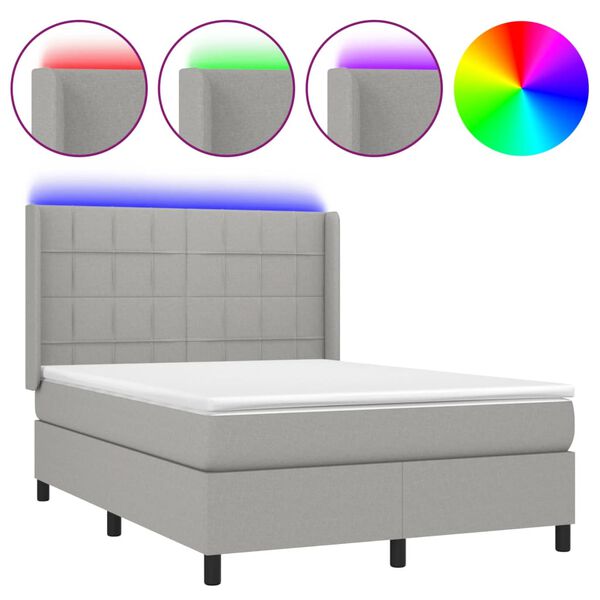vidaXL Box spring postel s matrac&iacute; a LED světle &scaron;ed&aacute; 140x200 cm textil