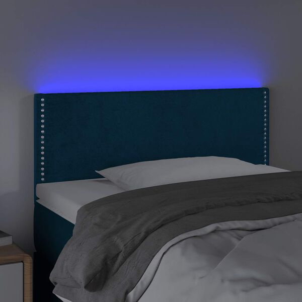 vidaXL Čelo postele s LED tmavě modr&eacute; 100x5x78/88 cm samet