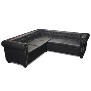 vidaXL Rohov&aacute; pohovka Chesterfield 5m&iacute;stn&aacute; uměl&aacute; kůže čern&aacute;