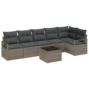 vidaXL Sada zahradn&iacute;ch pohovek s pol&scaron;t&aacute;řem 7 pcs Světle &scaron;ed&aacute; polyratan