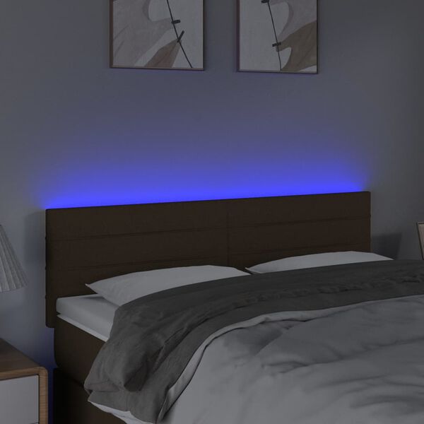 vidaXL Čelo postele s LED tmavě hněd&eacute; 144x5x78/88 cm textil