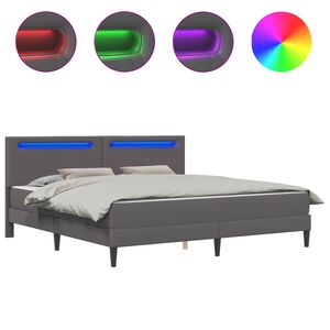 vidaXL R&aacute;m postele s LED p&aacute;sky s čelo &Scaron;ed&aacute; 180 x 200 cm Uměl&aacute; kůže