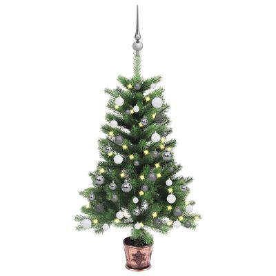 vidaXL Umělý vánoční stromek s LED a sadou koulí 65 cm zelený