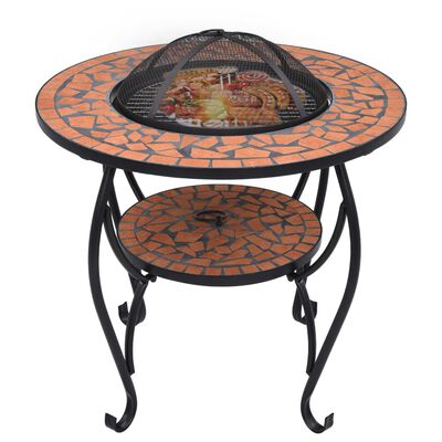 vidaXL Mozaikový stolek s ohništěm terakota 68 cm keramika