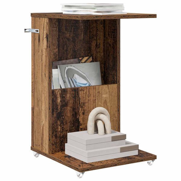 vidaXL Bočn&iacute; stůl s kolem Star&eacute; dřevo 40 x 35 x 60 cm kompozitn&iacute; dřevo