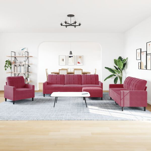 vidaXL 4d&iacute;ln&aacute; sedac&iacute; souprava s podu&scaron;kami v&iacute;nov&aacute; samet