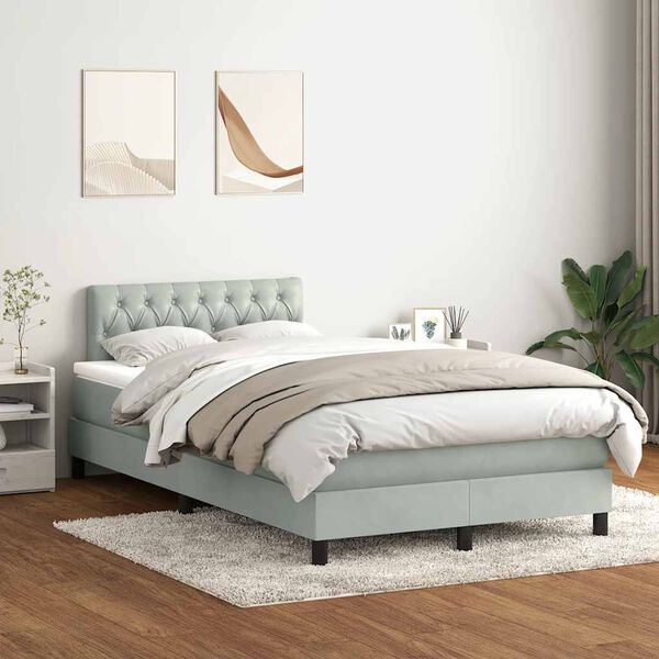 vidaXL Box spring postel s matrac&iacute; světle &scaron;ed&aacute; 120x210 cm samet