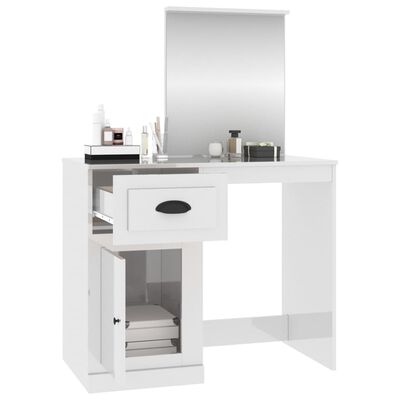 vidaXL Toaletní stolek se zrcadlem lesklý bílý 90x50x132,5 cm kompozit