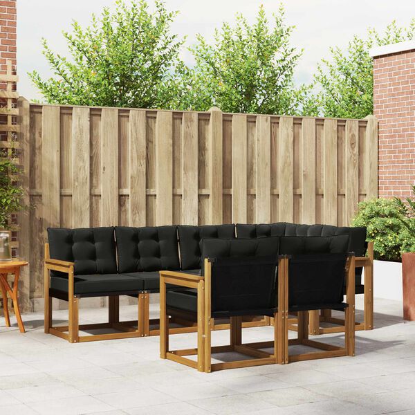 vidaXL Venkovn&iacute; pohovkov&aacute; souprava s pol&scaron;t&aacute;řem 7 pcs Přirozen&aacute; a čern&aacute;