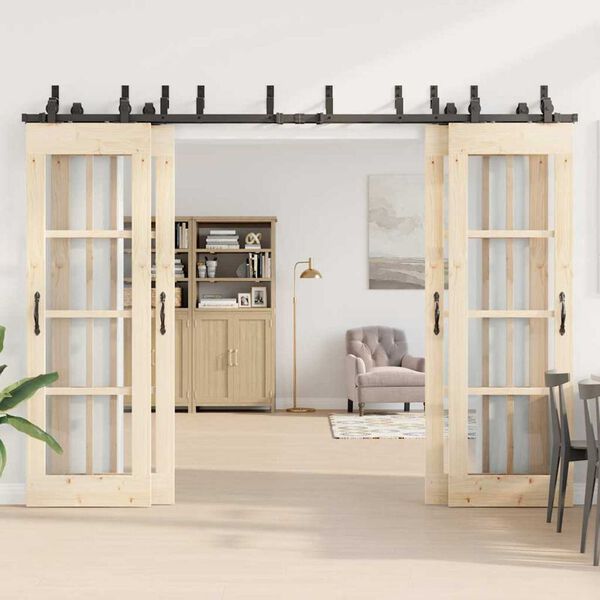 vidaXL Sada př&iacute;slu&scaron;enstv&iacute; pro posuvn&eacute; dveře 305 cm ocelov&aacute; čern&aacute;