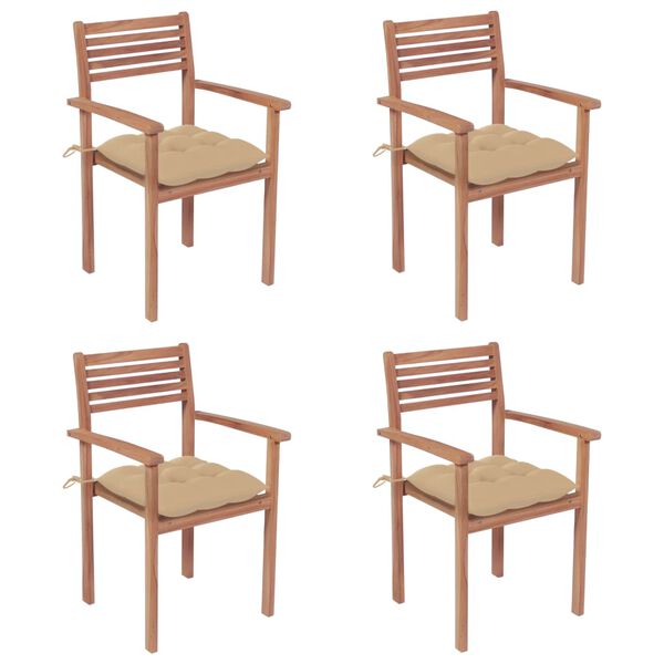 vidaXL Zahradn&iacute; židle 4 ks b&eacute;žov&eacute; podu&scaron;ky masivn&iacute; teak