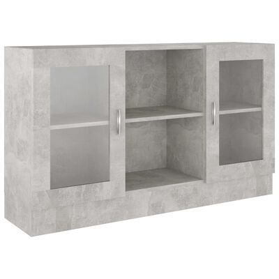 vidaXL Prosklená skříň betonová šedá 120 x 30,5 x 70 cm dřevotříska