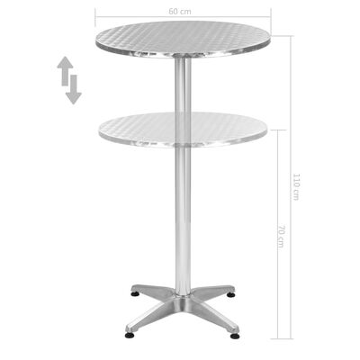 vidaXL Zahradní stůl stříbrný 60 x (70–110) cm hliník