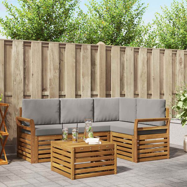 vidaXL Venkovn&iacute; pohovkov&aacute; souprava 5 pcs Př&iacute;rodn&iacute; a světle &scaron;ed&aacute;