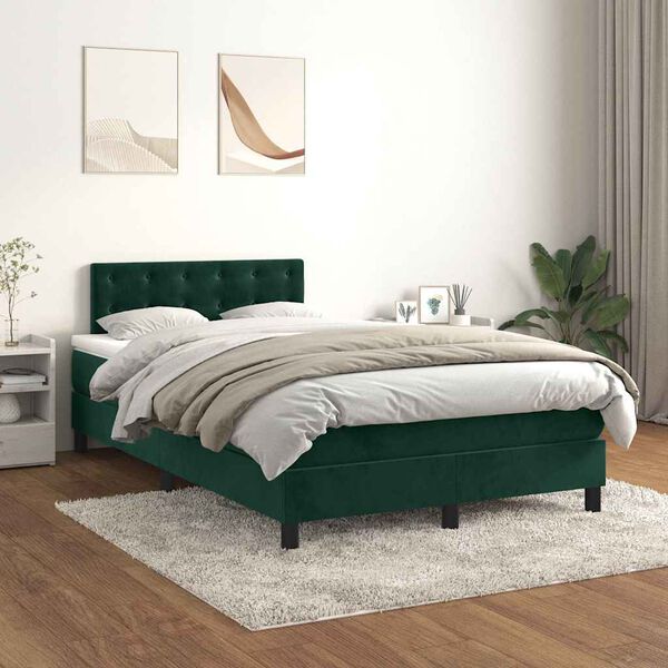 vidaXL Box spring postel s matrac&iacute; tmavě zelen&aacute; 120x190 cm samet