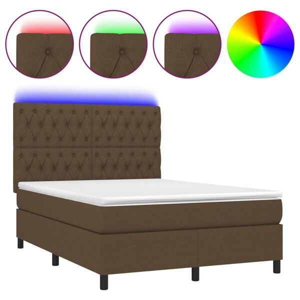 vidaXL Box spring postel s matrac&iacute; a LED tmavě hněd&aacute; 140x200 cm textil