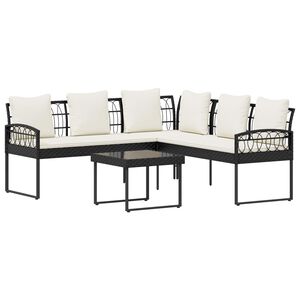 vidaXL Sada zahradn&iacute;ch pohovek 2 pcs Čern&aacute; a kr&eacute;mov&aacute; Poly Rattan Ocel