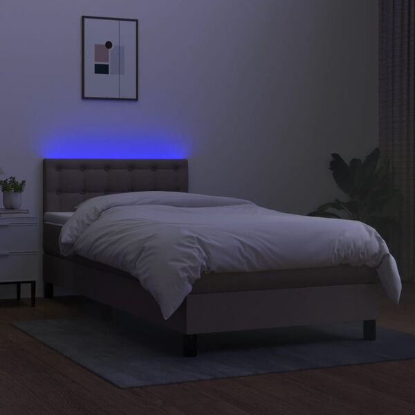 vidaXL Box spring postel s matrac&iacute; a LED taupe 100x200 cm textil