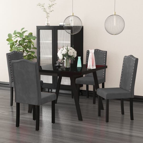 vidaXL J&iacute;deln&iacute; židle 4 ks tmavě &scaron;ed&eacute; samet