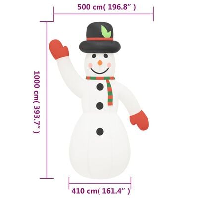 vidaXL Vánoční nafukovací sněhulák s LED diodami 1 000 cm