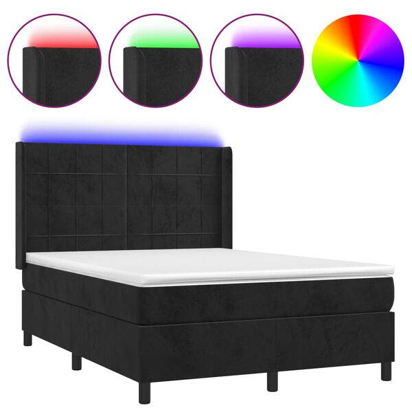 vidaXL Box spring postel s matrac&iacute; a LED čern&aacute; 140x200 cm samet