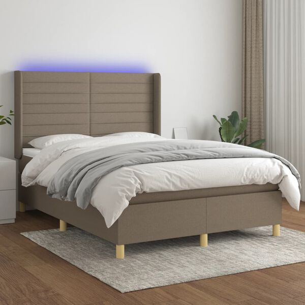 vidaXL Box spring postel s matrac&iacute; a LED taupe 140x200 cm textil