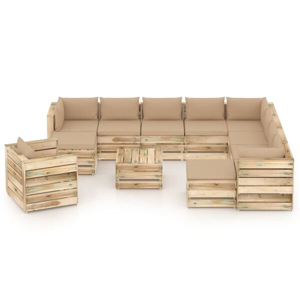 vidaXL 12d&iacute;ln&aacute; zahradn&iacute; souprava s podu&scaron;kami zeleně impregnovan&eacute; dřevo