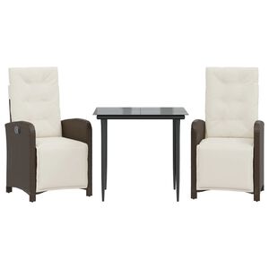 vidaXL 3d&iacute;ln&yacute; bistro set s podu&scaron;kami hněd&yacute; polyratan