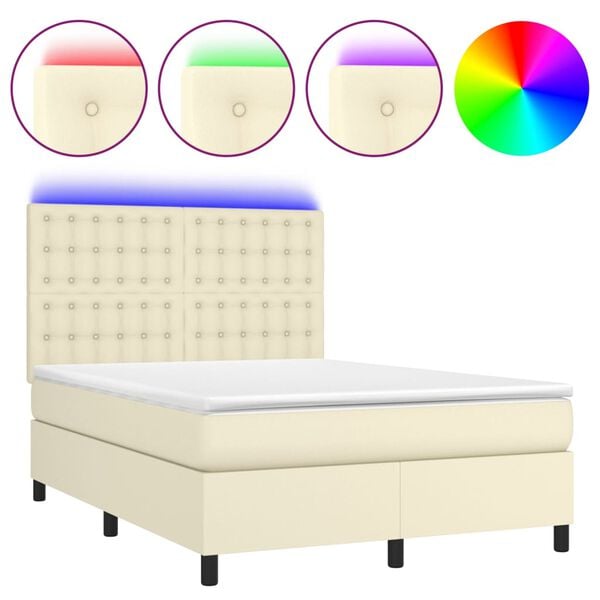 vidaXL Box spring postel s matrac&iacute; a LED kr&eacute;mov&aacute; 140x190 cm uměl&aacute; kůže