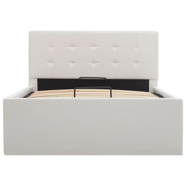 vidaXL R&aacute;m postele zvedac&iacute; &uacute;ložn&yacute; prostor b&iacute;l&yacute; uměl&aacute; kůže 100 x 200 cm