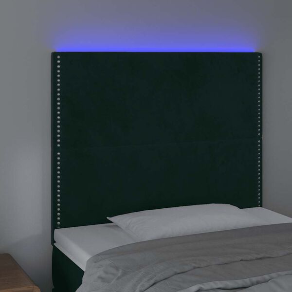 vidaXL Čelo postele s LED tmavě zelen&aacute; 100x5x118/128 cm samet