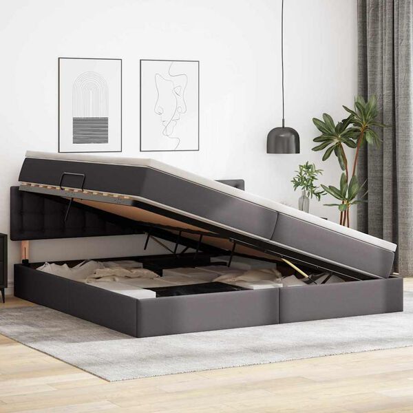 vidaXL Postel s &uacute;ložn&yacute;m prostorem a LED osvětlen&iacute;m s LED Světle &scaron;ed&aacute;